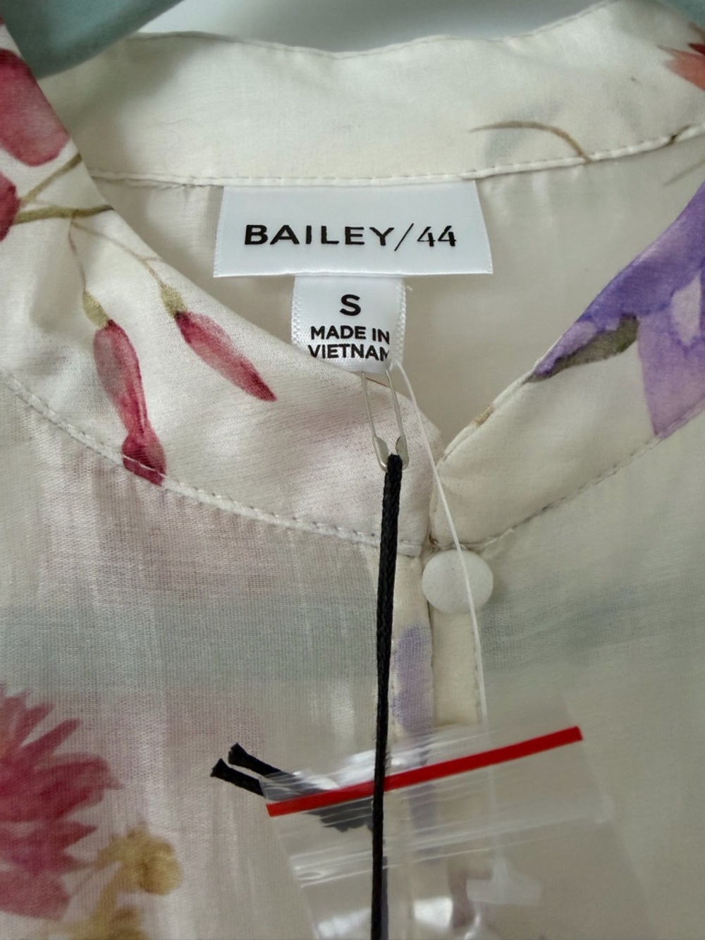 Bailey 44 Sheer Floral Button-Front Blouse in Ivory with Pink & Yellow Flowers - Picture 2 of 7